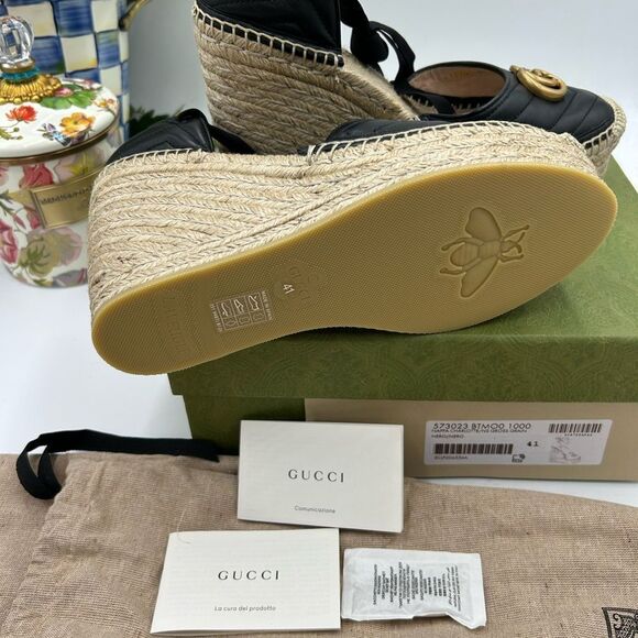 Women's Gucci GG wedge ankle tie  Espadrilles size 41 made in - Picture 6 of 11